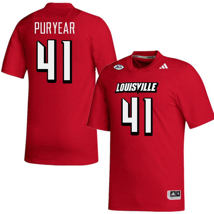 Men #41 Ramon Puryear Louisville Cardinals College Football Jerseys Stitched-Red